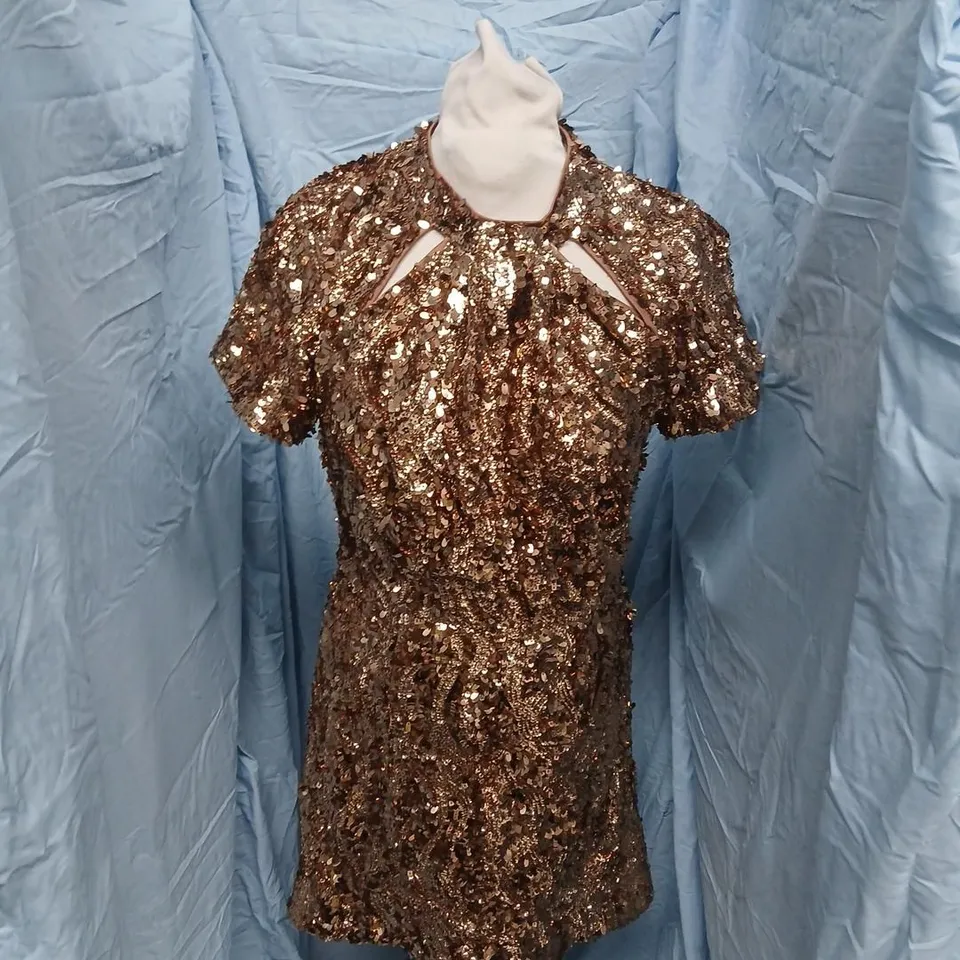 FRENCH CONNECTION BROWN/GOLD SEQUIN DRESS – WOMEN'S, UK 8 (US 4)