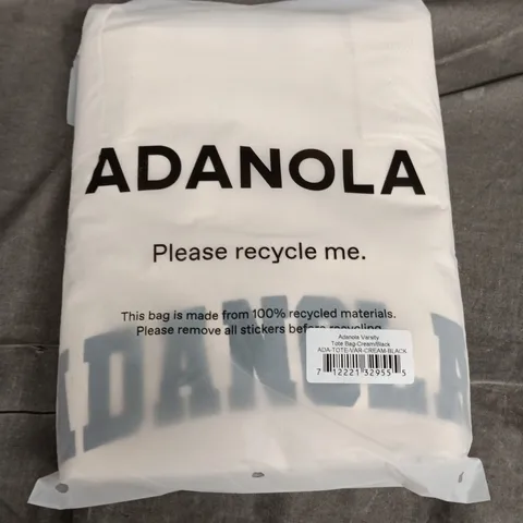 BAGGED ADANOLA VARSITY TOTE BAG - CREAM/BLACK (ADA-TOTE-VAR-CREAM-BLACK)