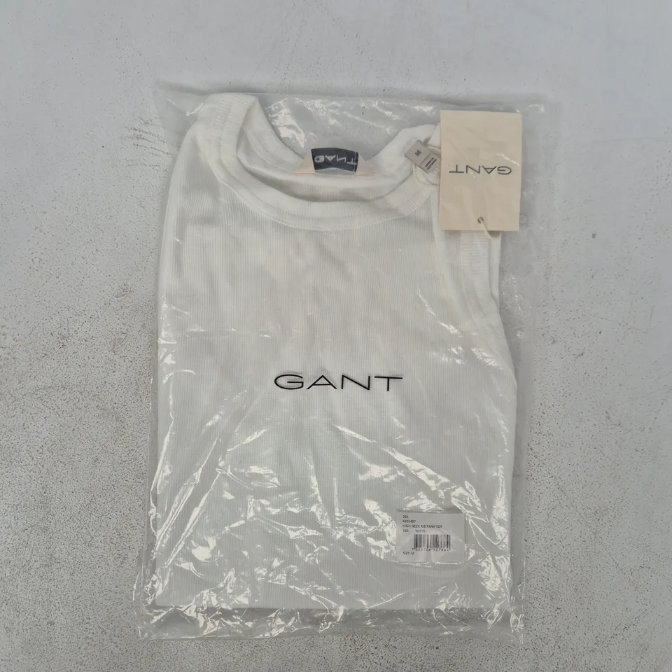 BAGGED GANT HIGH NECK RIB TANK TOP IN WHITE SIZE MEDIUM