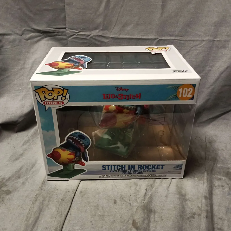 BOXED FUNKO POP RIDES STITCH IN ROCKET VINYL FIGURE - 102