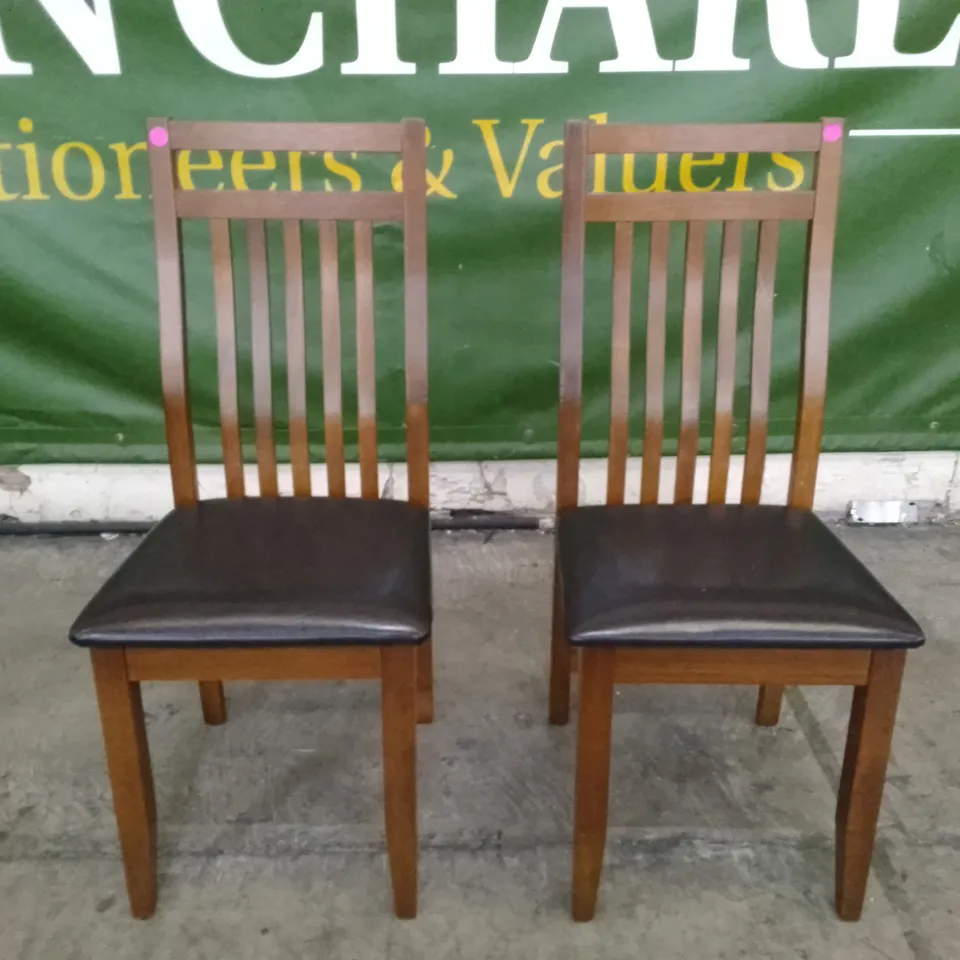 SET OF 2 NEW JAVA DARK WOOD DINING CHAIRS (BLACK LEATHER SEAT PAD)