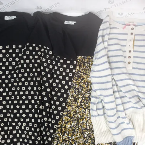 BOX OF APPROXIMATELY 15 ASSORTED CLOTHING AND FASHION ITEMS IN VARIOUS STYLES AND SIZES TO INCLUDE WHITE STUFF, MASAI, ETC