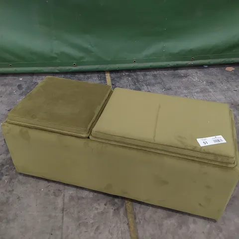 QUALITY BRITISH MADE LOUNGE Co RECTANGULAR STORAGE FOOTSTOOL WITH REVERSIBLE TRAY TOP GREEN PLUSH FABRIC
