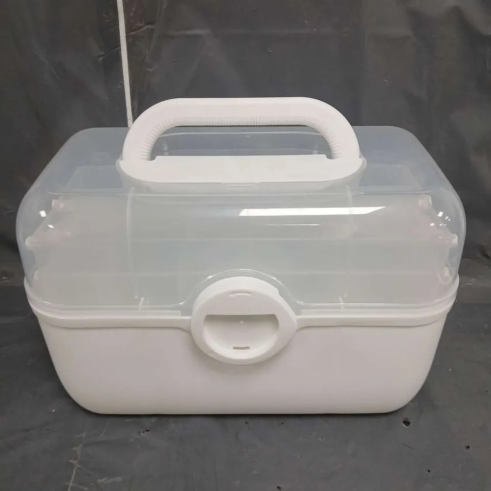 PORTABLE CLEAR STORAGE CASE WITH FOLD OUT DRAWERS