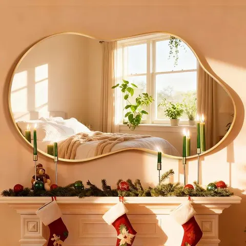 BOXED IRREGULAR WALL MIRROR 46"X 26" CLOUD SHAPED MIRROR - GOLD ALUMINUM ALLOY FRAME