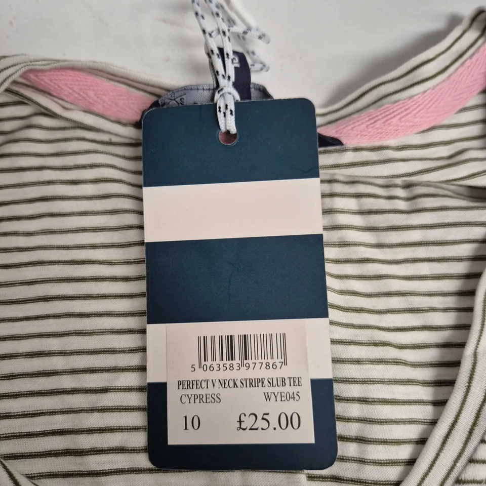 CREW CLOTHING COMPANY PERFECT V-NECK STRIPE SLUB TEE – CYPRESS UK SIZE 10