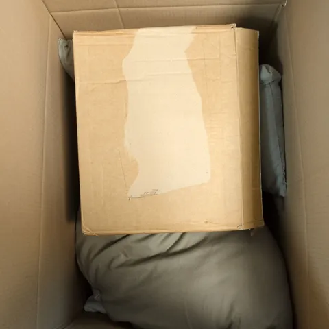 BOX CONTAINING 3 LARGE ITEMS INCLUDING DUSTPAN AND BRUSH, PILLOWS ETC.
