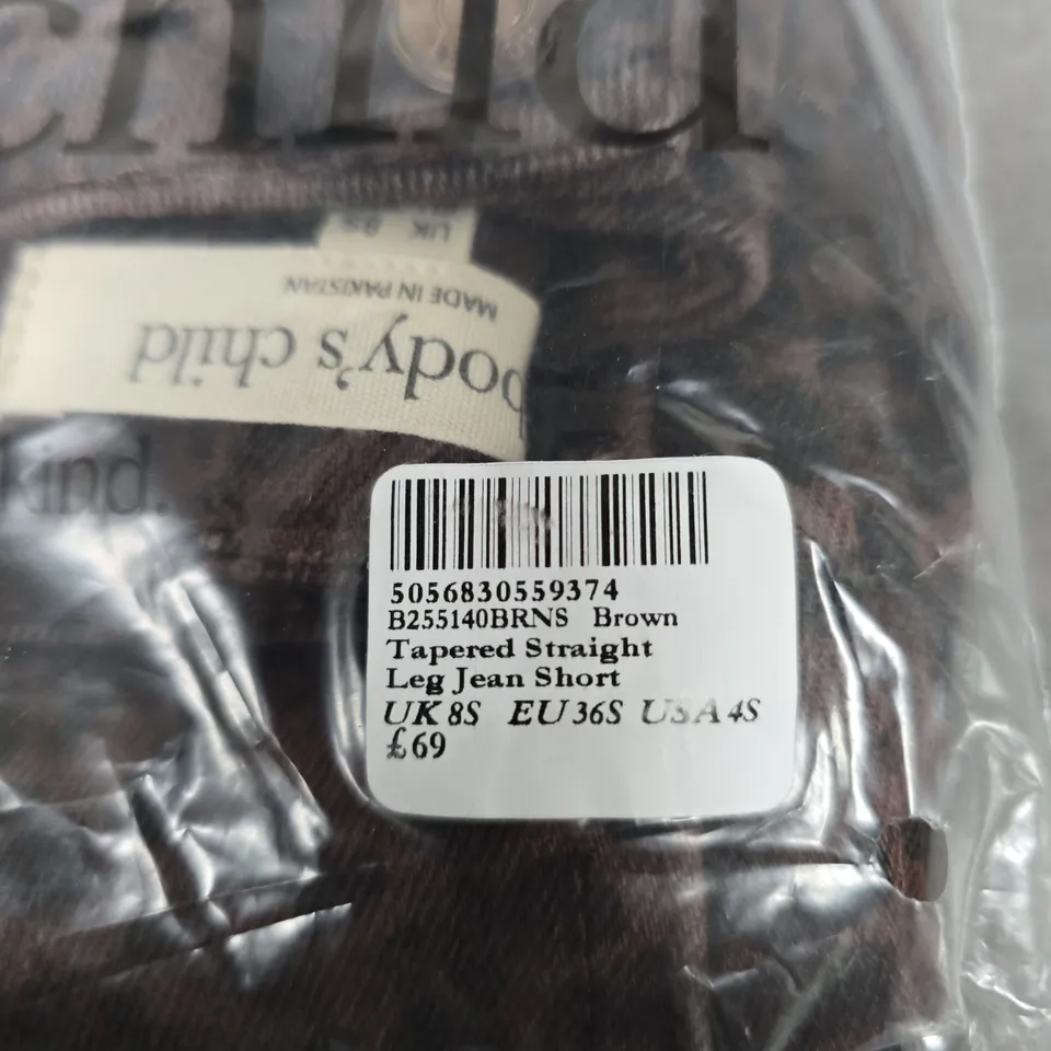 NOBODY'S CHILD BROWN TAPERED STRAIGHT-LEG JEANS – SHORT, UK 8 (EU 36S, US 4S)