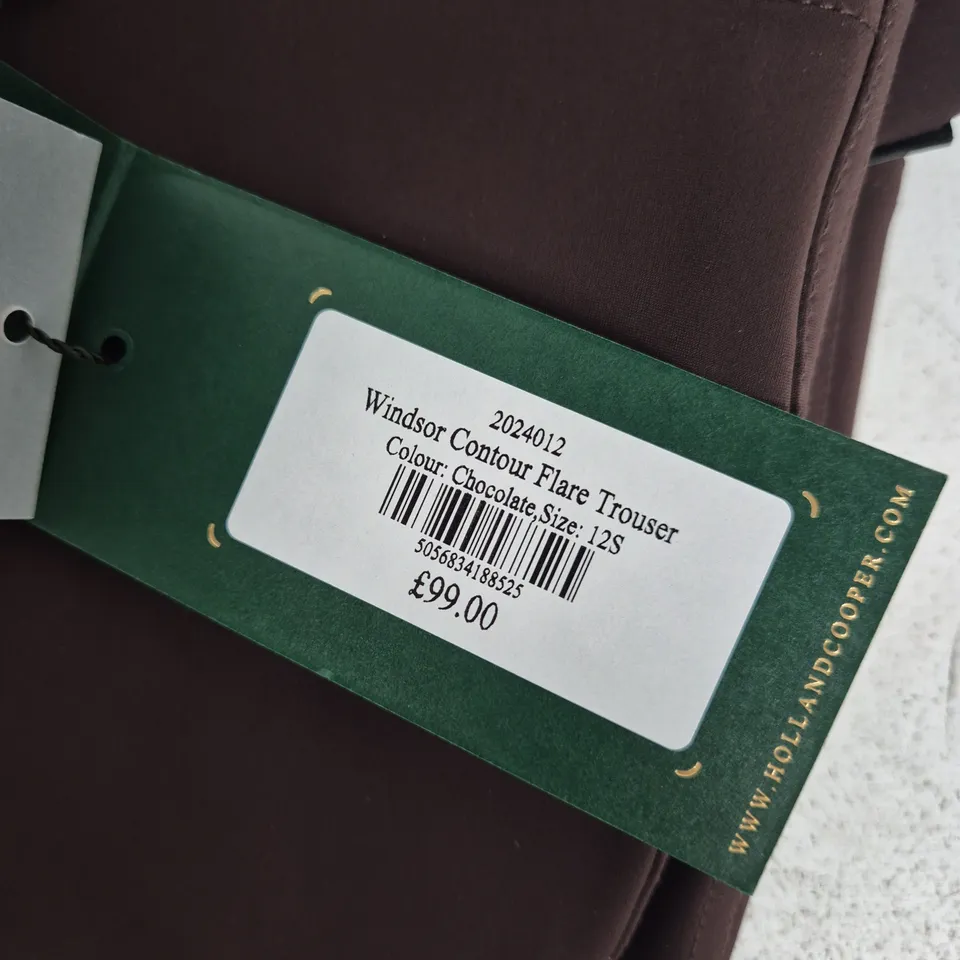 HOLLAND COOPER WINDSOR CONTOUR FLARE TROUSERS – CHOCOLATE, UK 12 SHORT (12S)
