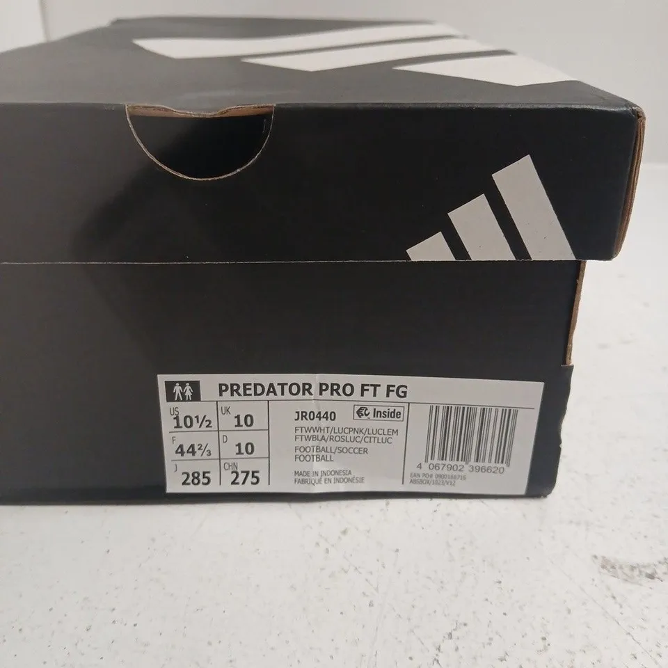 ADIDAS PREDATOR PRO FG FOOTBALL BOOTS – UK 10, WHITE WITH PINK & NEON ACCENTS