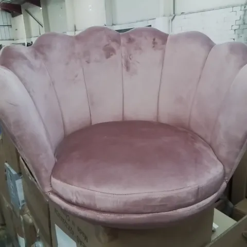 BOXED PINK VELVET FABRIC UPHOLSTERED SHELL BACK SIDE CHAIR /GOLD LEGS