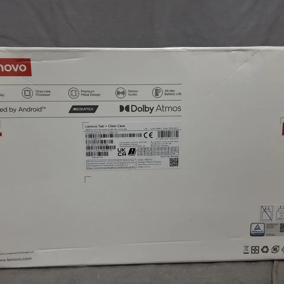 SEALED LENOVO TAB+ CLEAR CASE IN LUNA GREY - TB311XU