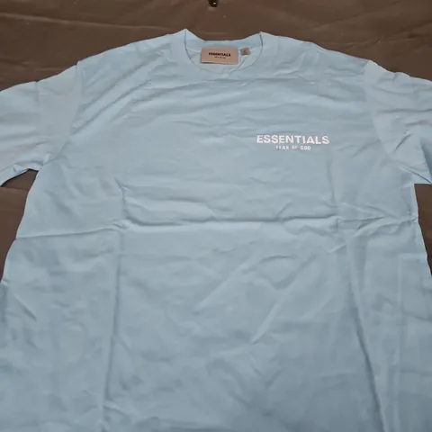 FEAR OF GOD ESSENTIALS LIGHT BLUE T-SHIRT WITH LOGO PRINT - SIZE S