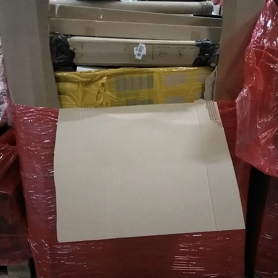 PALLET OF HOUSEHOLD ITEMS TO INCLUDE FOLDING FANS, BOOK, PENCIL SHARPENERS, STAIR CARPET RODS, BIKE REAR RACK AND OTHER ASSORTED ITEMS...