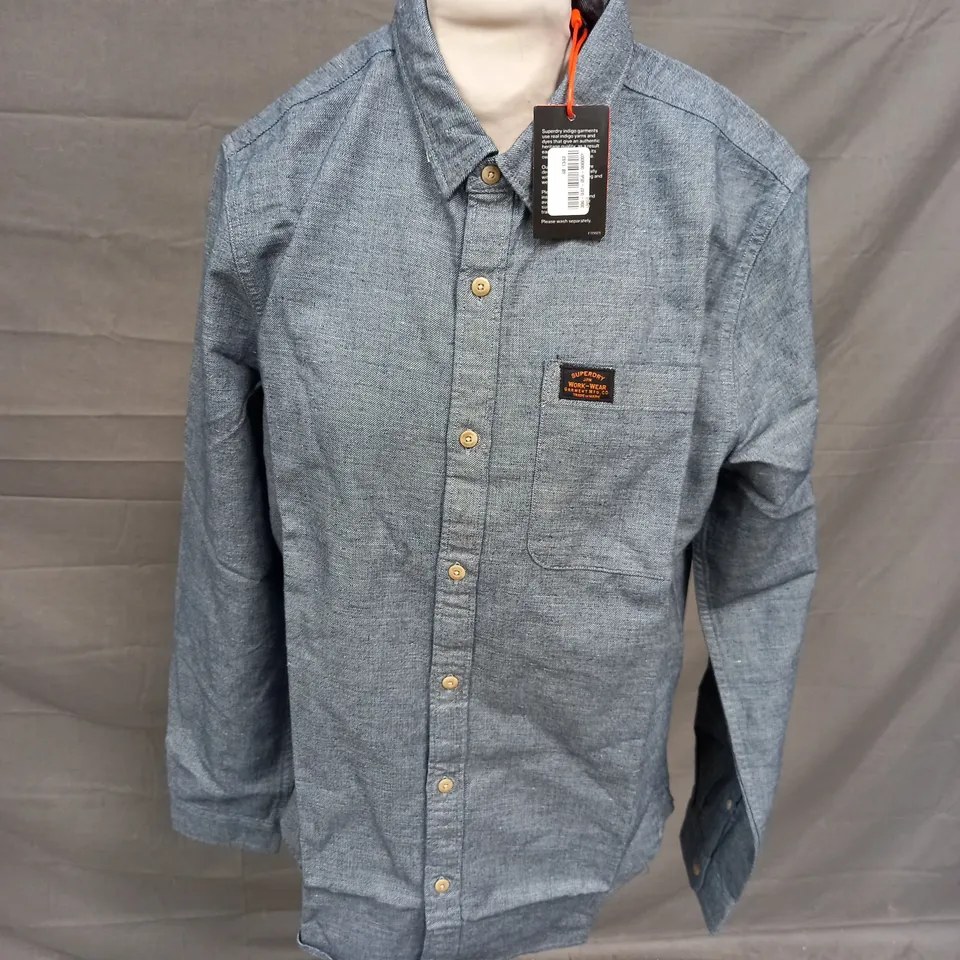 SUPERDRY COTTON WORKWEAR SHIRT IN INDIGO SLUB SIZE L