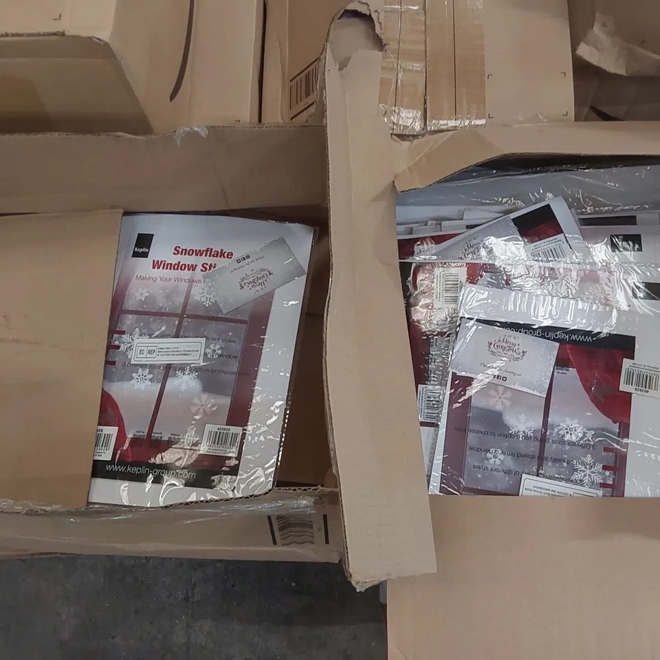 PALLET CONTAINING A LARGE QUANTITY OF SNOWFLAKE WINDOW STICKERS