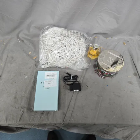 LARGE QUANTITY OF ASSORTED ITEMS TO INCLUDE GLASS NAIL FILE SET, FAIRY LIGHTS, CHARGING CABLES, PERFUME & CANDLE SET, ETC - COLLECTION ONLY