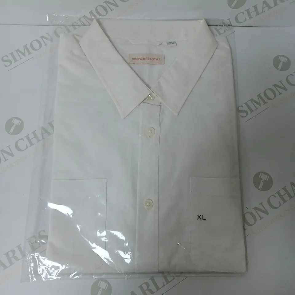 SEALED SET OF 5 BRAND NEW CORPORATIVE STYLE WHITE WOMENS SHIRT WITH ROLL UP SLEEVES - XL