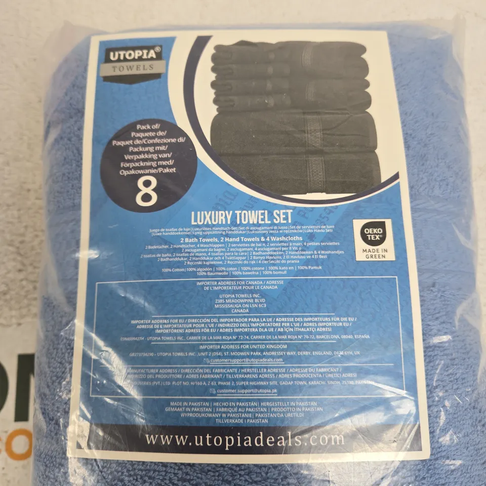 UTOPIA LUXURY TOWEL SET – 8-PIECE (2 BATH TOWELS, 2 HAND TOWELS, 4 WASHCLOTHS) – BLUE