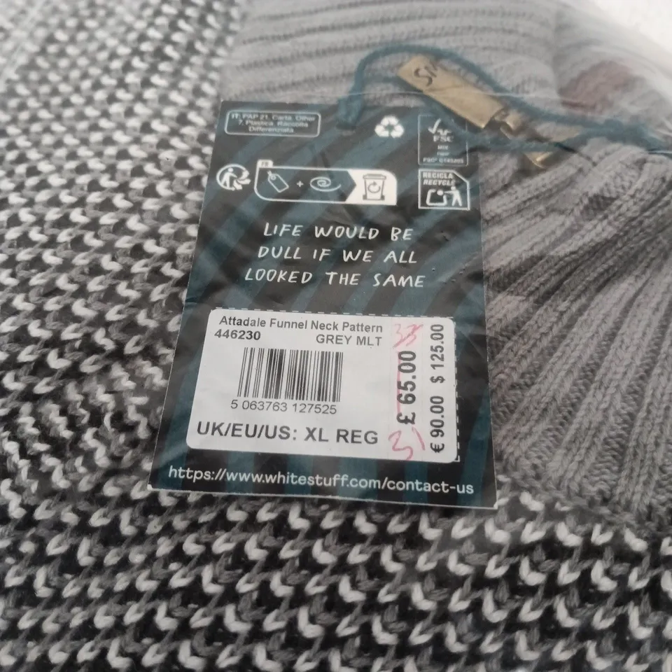 WHITE STUFF ATTADALE FUNNEL NECK PATTERN KNIT – GREY MLT, UK XL