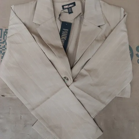 PINK VANILLA PINSTRIPE CROPPED BLAZER IN STONE SIZE UK 14
