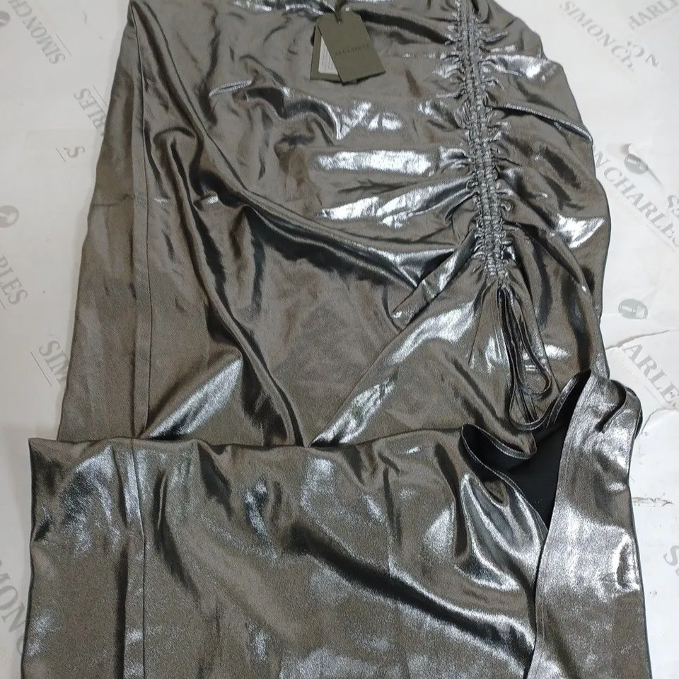 ALL SAINTS CARLA METALLIC SKIRT IN GUNMETAL GREY - 10