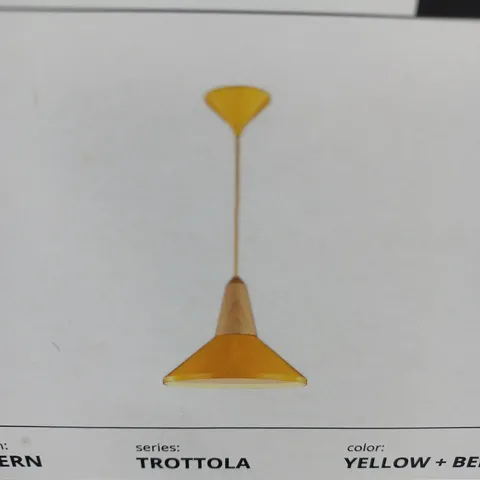 BOXED MAYTONI TROTTOLA 1 LIGHT CONE PENDANT WOODEN & YELLOW FINISH