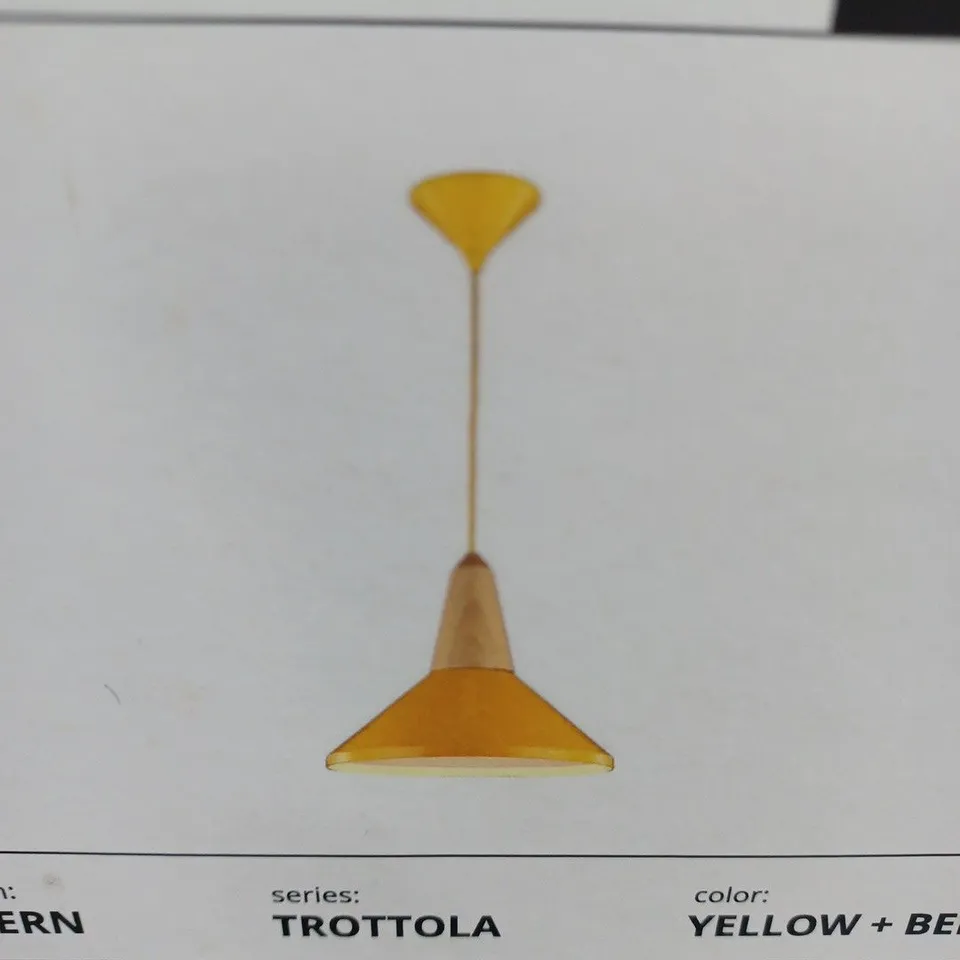 BOXED MAYTONI TROTTOLA 1 LIGHT CONE PENDANT WOODEN & YELLOW FINISH