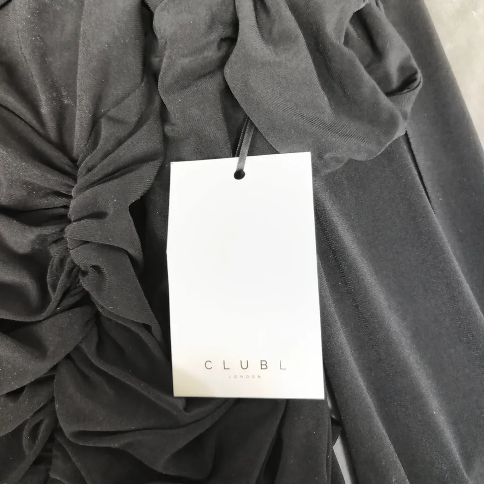 CLUB L LONDON BLACK BOAT-NECK MAXI DRESS WITH OPEN BACK & CAPE SLEEVES  – UK 8 (EU 36)