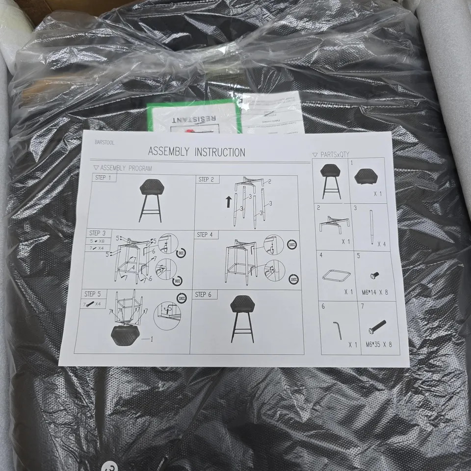 2 x BLACK PADDED BAR CHAIR BOXED WITH ASSEMBLY INSTRUCTIONS