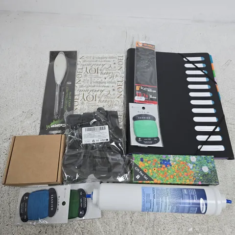 APPROXIMATELY 20 ASSORTED HOUSEHOLD ITEMS TO INCLUDE SAMSUNG WATER FILTER CARTRIDGE, KAIZEN POLE RIGS, INLINE CARP CONTROLLER FLOAT, ETC