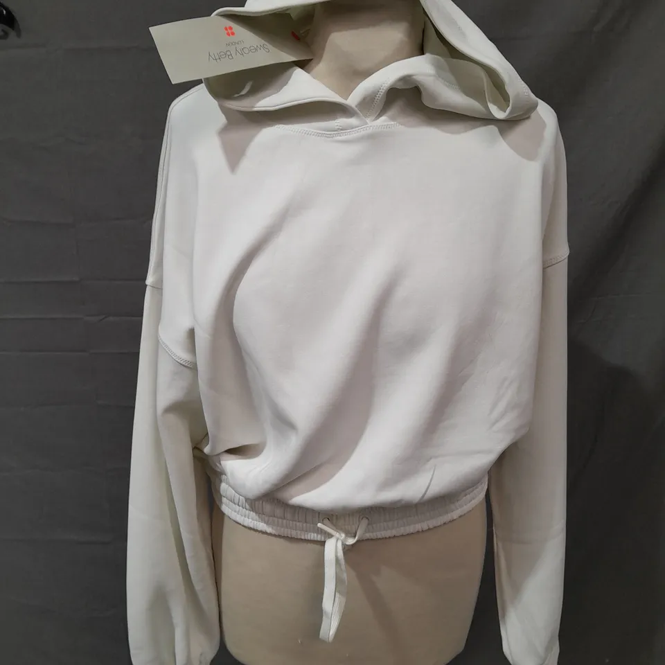 SWEATY BETTY SAND WASH CLOUDWEIGHT CROP HOODY IN WHITE - XS