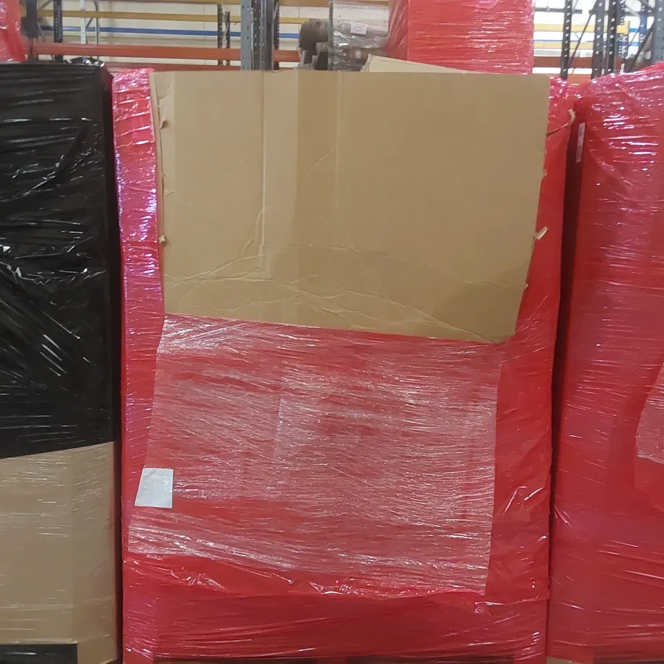 PALLET CONTAINING A LARGE QUANTITY OF ASSORTED ITEMS INCLUDING: TURNTABLE HI-FI SYSTEM WITH SPEAKERS, MOBILE TV CART, CEILING FAN ECT