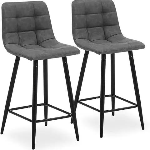 BOXED SET OF 2 GREY FAUX LEATHER BARSTOOLS