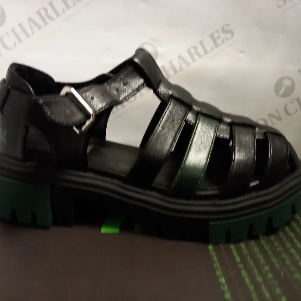 KOI VEGAN AVALON BLACK/GREEN GLADIATOR SANDALS - SIZE 4