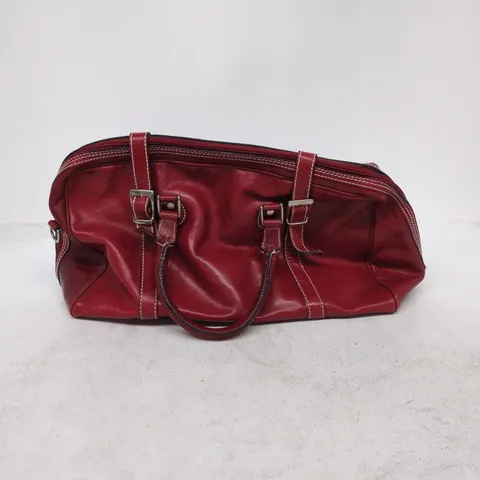 RED LEATHER-LOOK SATCHEL BAG WITH BUCKLE DETAILING