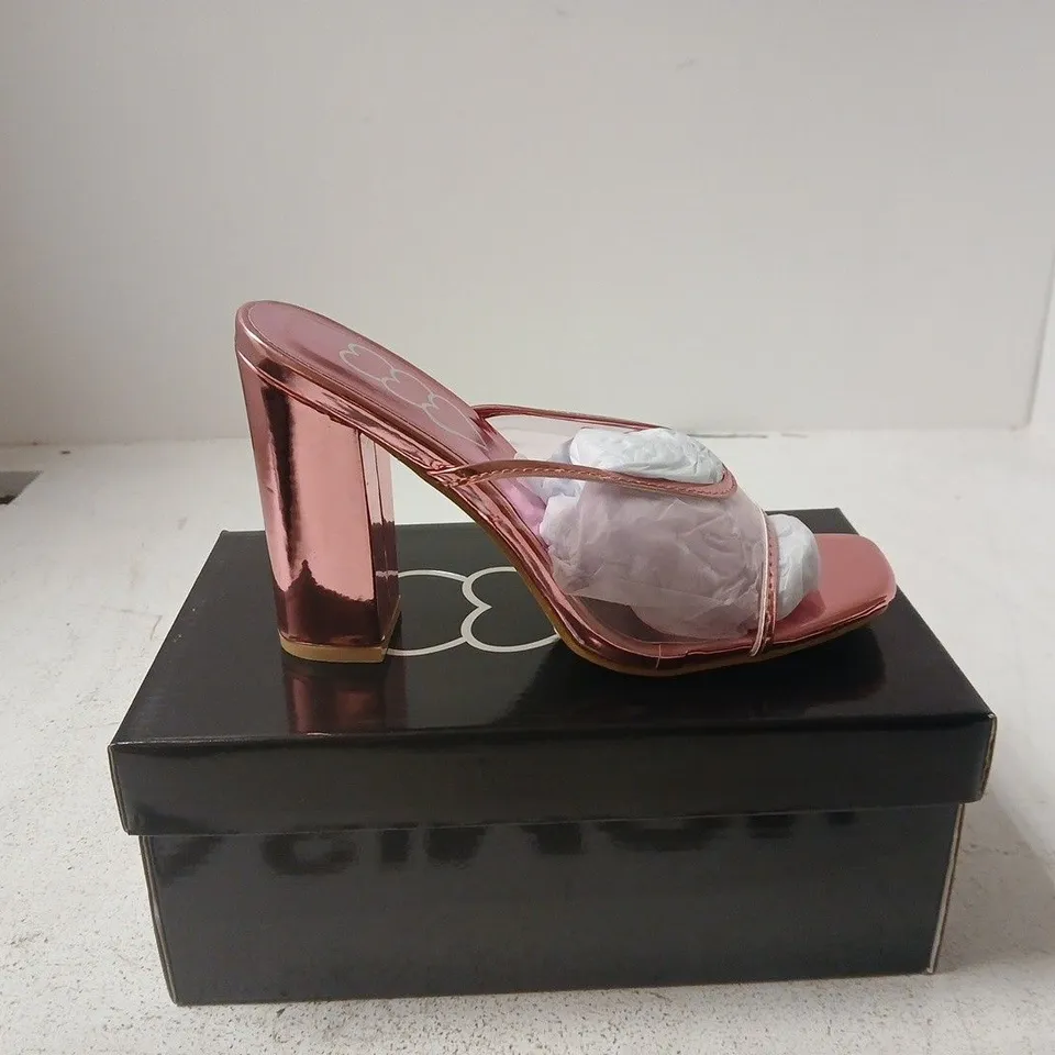 LADIES' PINK METALLIC HEELED SANDALS – OPEN TOE, BLOCK HEEL UK 6