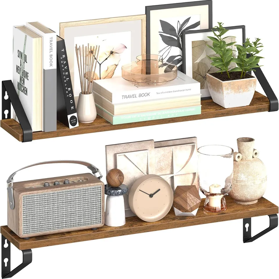 BOXED VASAGLE WALL SHELVES, FLOATING SHELVES WALL MOUNTED, SET OF 2