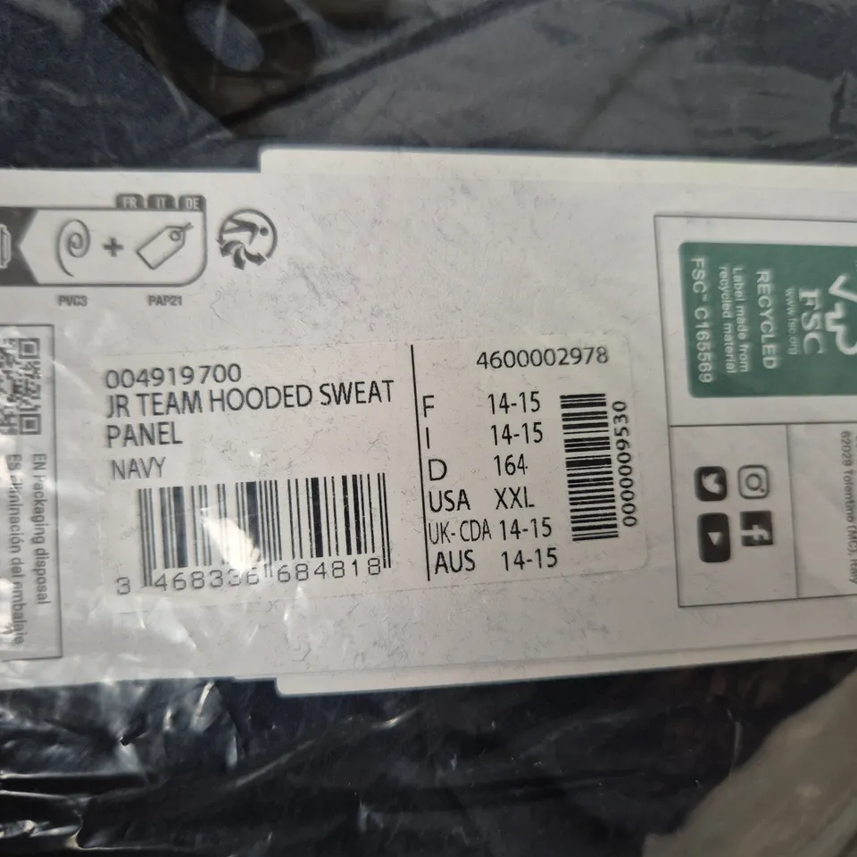 UK 14-15 ARENA JR TEAM HOODED SWEAT PANEL – NAVY