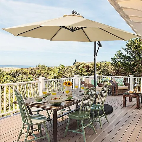 BOXED YAHEETECH TAN 3M PATIO OFFSET UMBRELLA OUTDOOR PARASOL - BEIGE