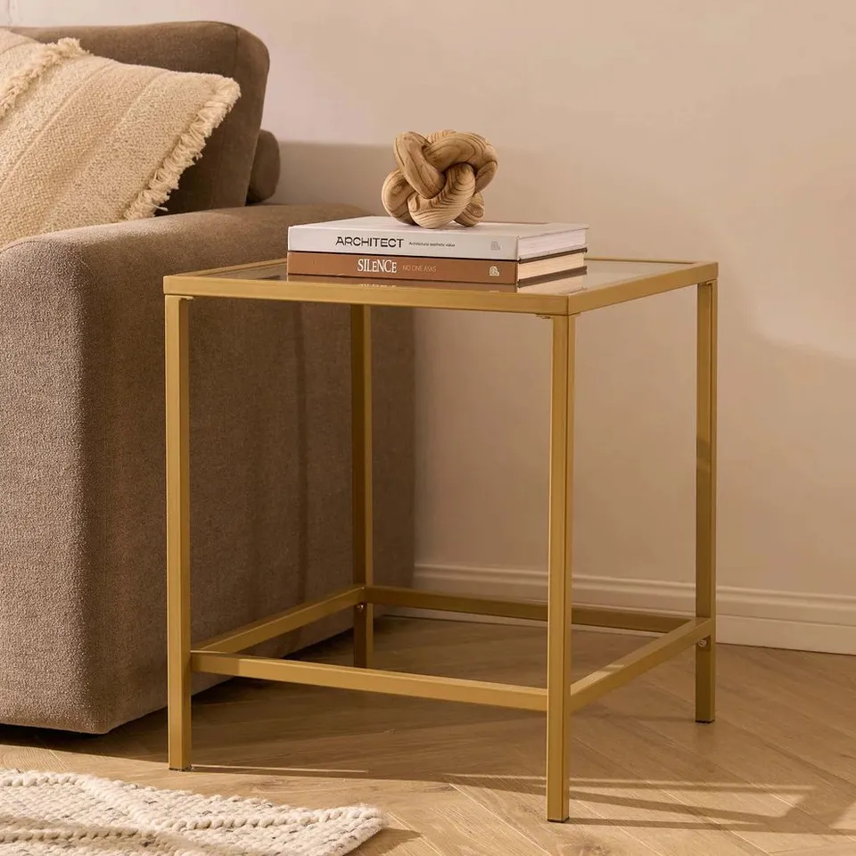 BOXED DUSK GLASS SQUARE SIDE TABLE - GOLD (1 BOX)