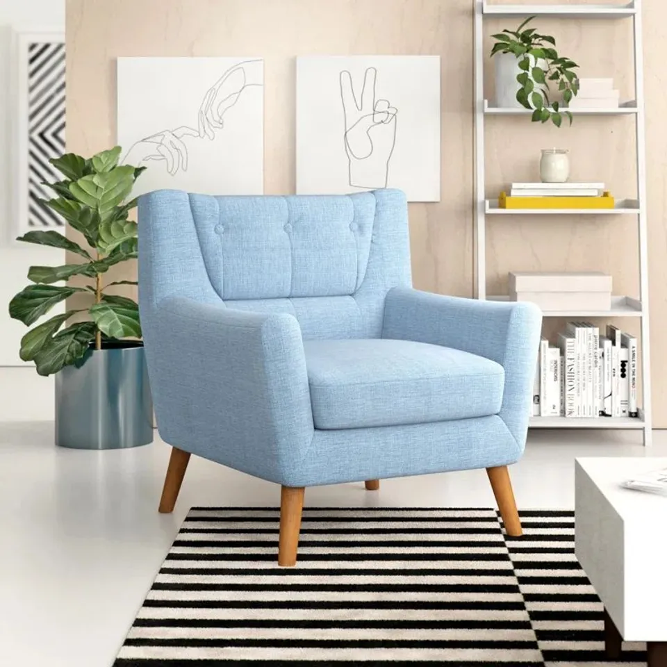 BOXED FAMER 87CM WIDE TUFTED VELVET ARMCHAIR - DUCK EGG BLUE