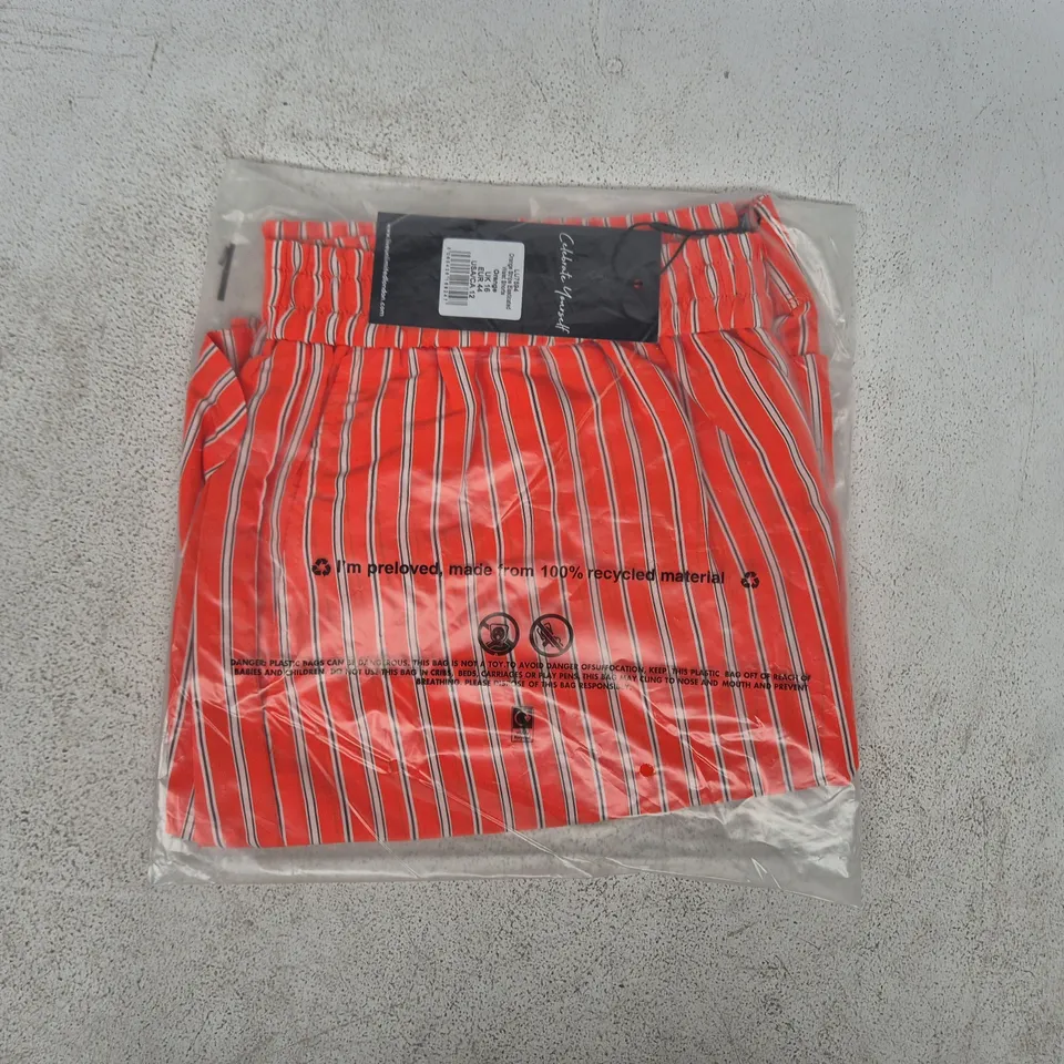 BAGGED LIVE UNLIMITED ORANGE STRIPE ELASTICATED WAIST SHORTS SIZE UK 16