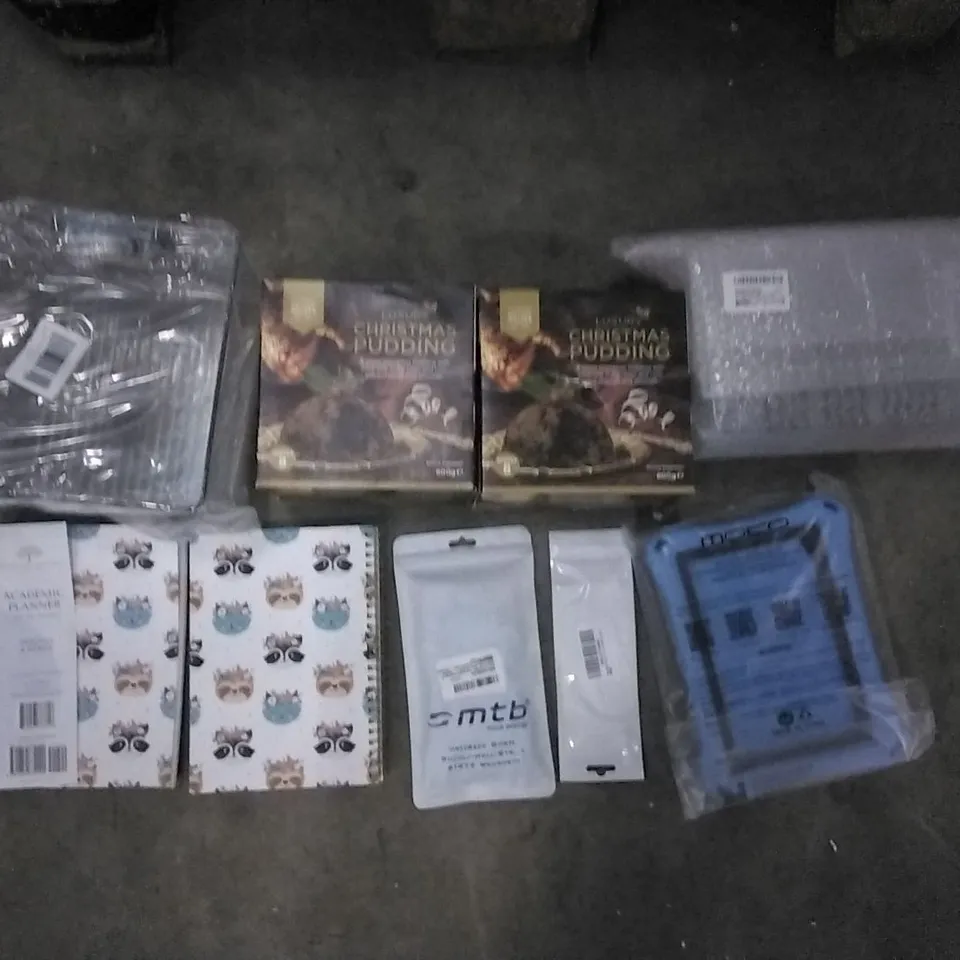 PALLET OF ASSORTED ITEMS INCLUDING LUXURY CHRISTMAS PUDDING, BRIGHT DAY COMPANY PLANNER, SHIH TZU 2022 CALENDER, TOY IAN GLITTER ORNAMENTS, CANDEREL CHOCO BAR, IPAD MINI 6 CASE  