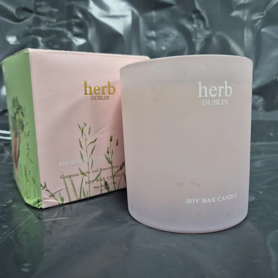 HERB DUBLIN RHUBARB & FRESH GARDEN MINT SCENTED SOY WAX CANDLE