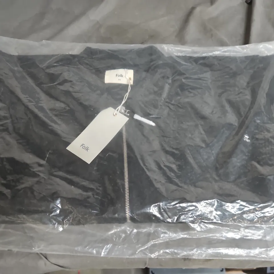 FOLK BLACK ZIP-FRONT JACKET – WOOL TWILL SIZE XXL