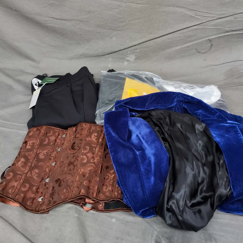 BOX OF APPROXIMATELY 20 ASSORTED CLOTHING ITEMS TO INCLUDE JACKET, CORSET, TROUSERS, ETC