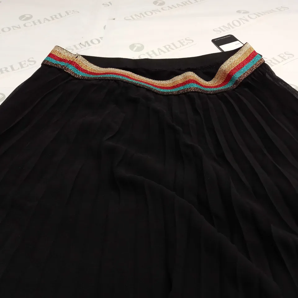 KURT MULLER WOMAN PLEATED MAXI SKIRT IN BLACK WITH ELASTIC MULTICOLOUR BAND AT TOP - SIZE UNSPECIFIED