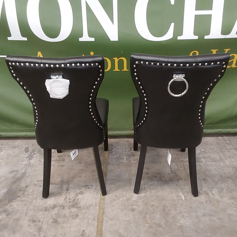 SET OF 2 KENSINGTON BLACK LEATHER BUTTON BACK DINING CHAIRS WITH BLACK LEGS