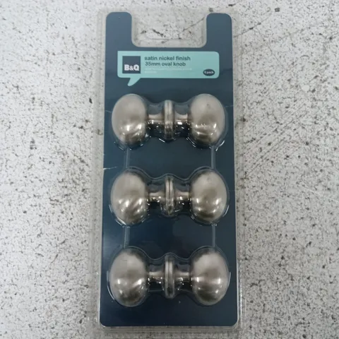 SATIN NICKEL FINISH OVAL DOORKNOB SET – 35MM, 6 PACK